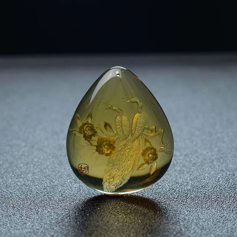 墨西哥蓝珀孔雀吊坠-红掌柜