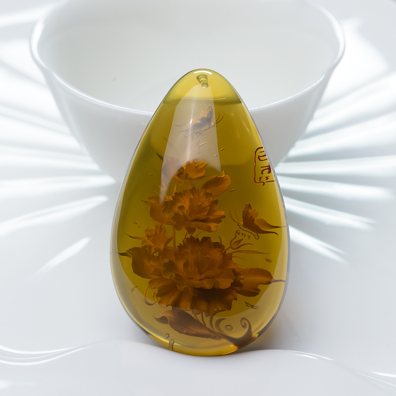 蓝珀蝶恋花吊坠-红掌柜