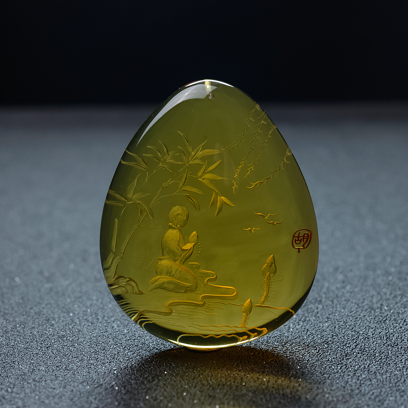 墨西哥蓝珀悟道吊坠-红掌柜