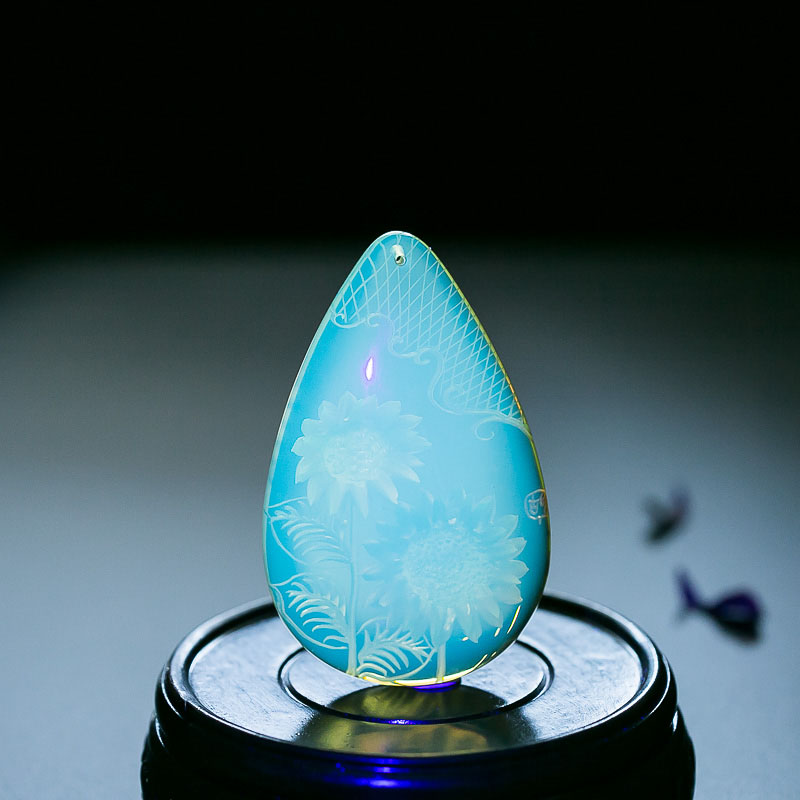 天然蓝珀花吊坠-红掌柜