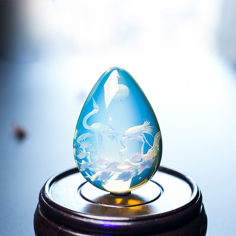 天然蓝珀松鹤延年吊坠-红掌柜