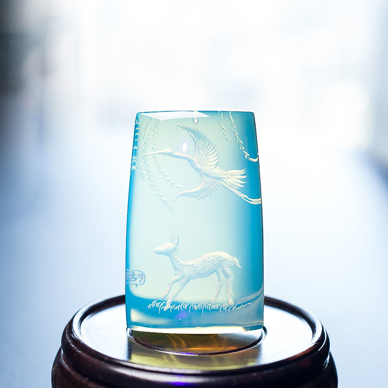 天然蓝珀鹿鹤同春吊坠-红掌柜