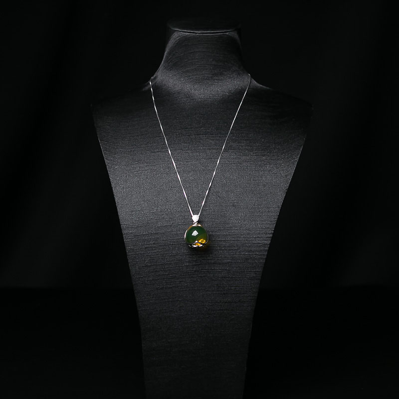 银镶墨西哥蓝珀圆珠项链-红掌柜