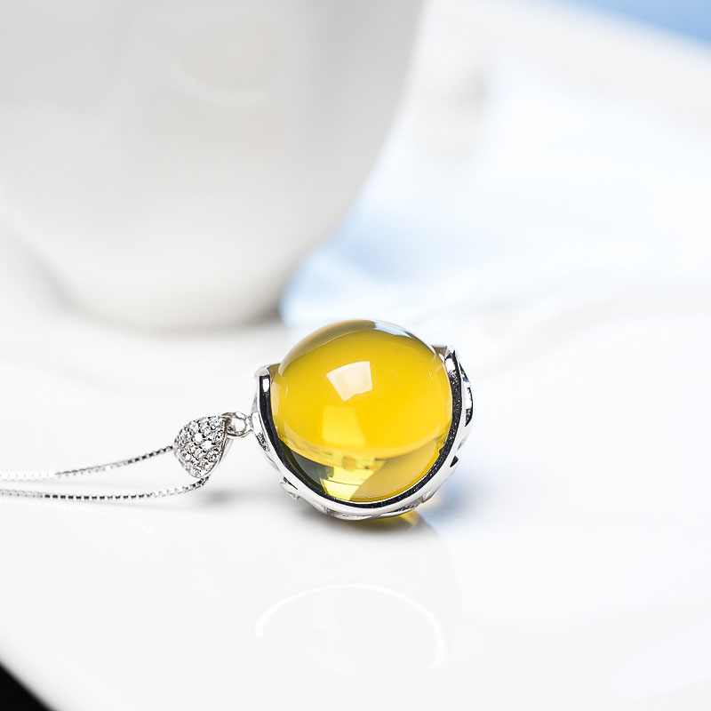 银镶墨西哥蓝珀项链-红掌柜