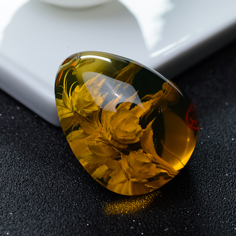 天然蓝珀蝶恋花吊坠-红掌柜