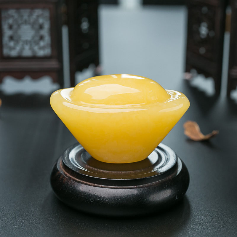 波罗的海天然鸡油黄蜜蜡元宝小摆件-红掌柜