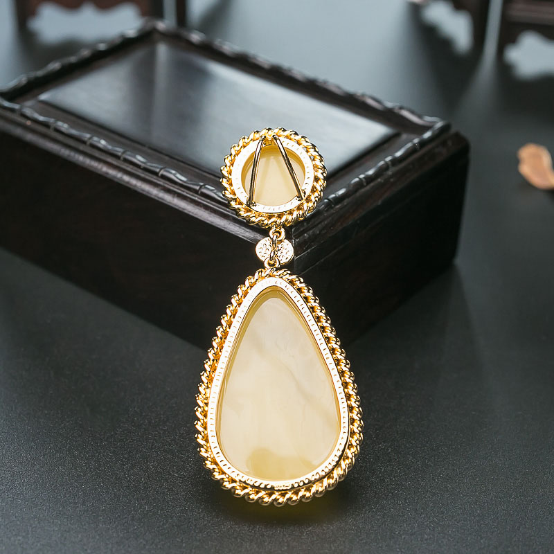 波罗的海天然鸡油黄蜜蜡水滴吊坠-红掌柜