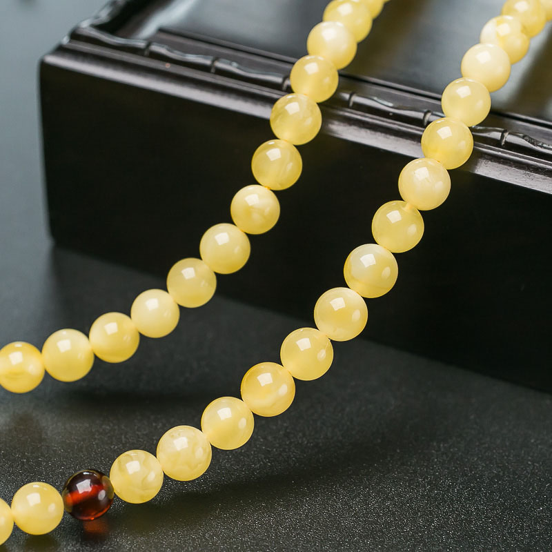 鸡油黄蜜蜡108佛珠-红掌柜