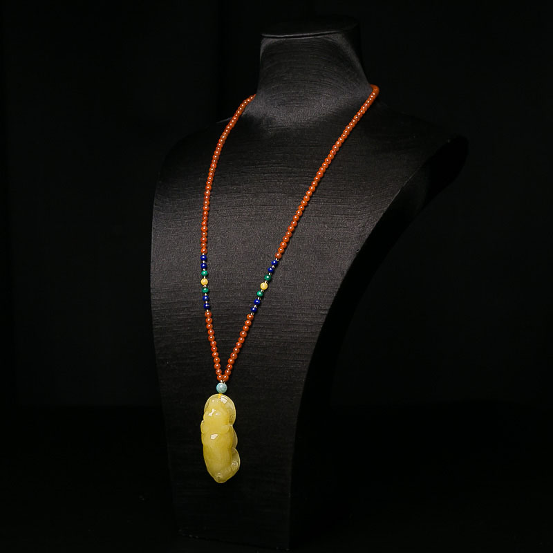 天然鸡油黄蜜蜡貔貅项链-红掌柜