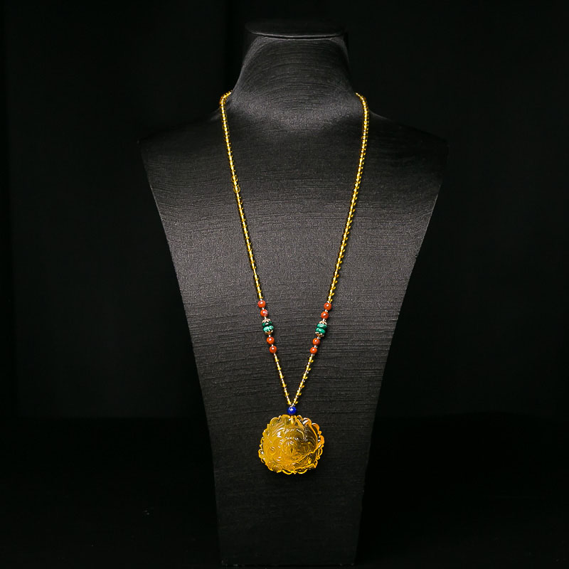 波罗的海天然鸡油黄金绞蜜牡丹花项链-红掌柜