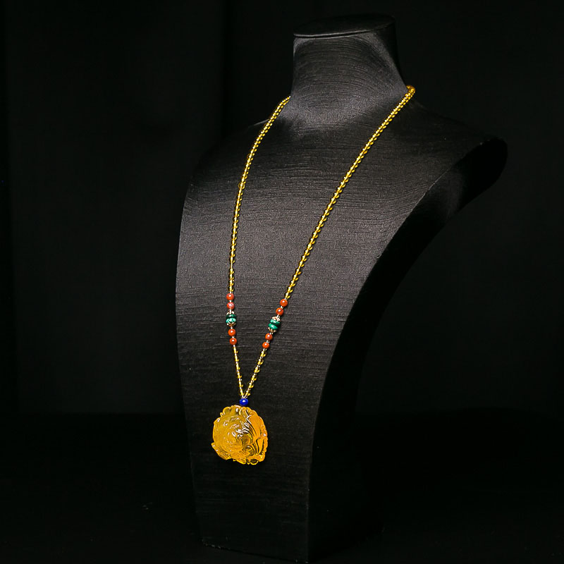 天然鸡油黄金绞蜜牡丹花项链-红掌柜