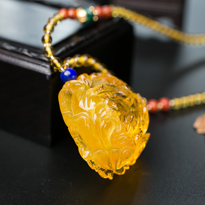 波罗的海鸡油黄金绞蜜牡丹花项链-红掌柜