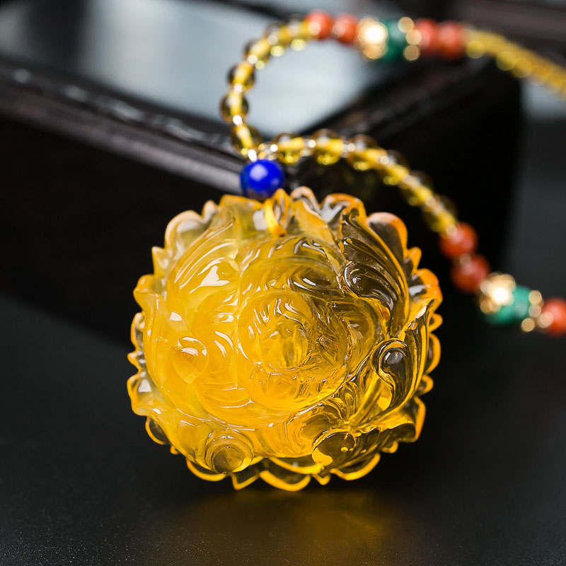 波罗的海天然鸡油黄牡丹花项链-红掌柜