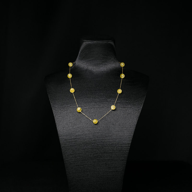 18K波罗的海天然鸡油黄蜜蜡圆珠项链-红掌柜