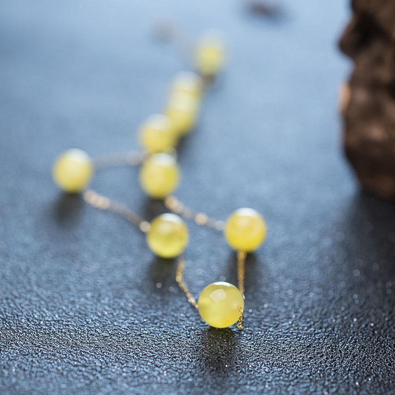 18K天然鸡油黄蜜蜡圆珠项链-红掌柜