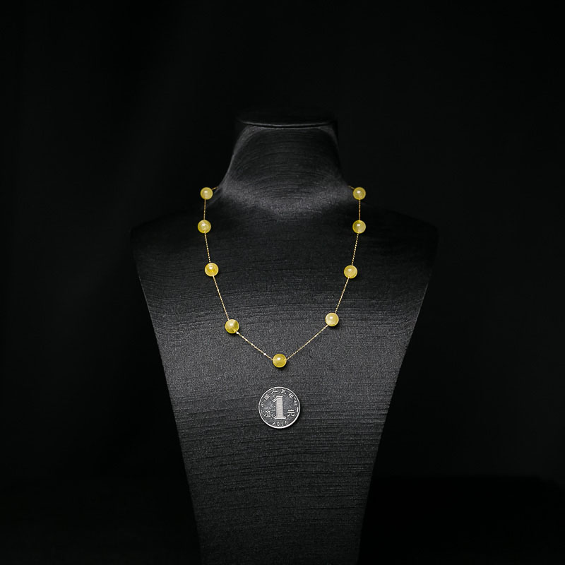 鸡油黄蜜蜡圆珠项链-红掌柜