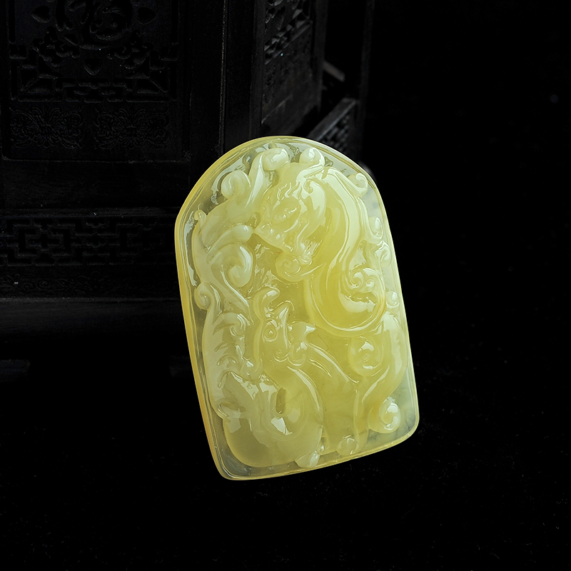 波罗的海天然蜜蜡龙凤呈祥吊坠-红掌柜