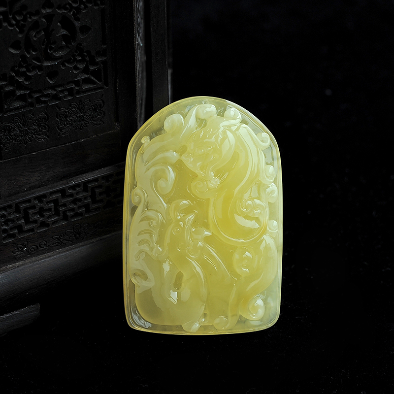 无优化蜜蜡龙凤呈祥挂件-红掌柜