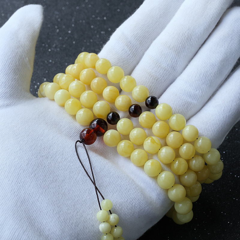 无烤色蜜蜡108手串-红掌柜