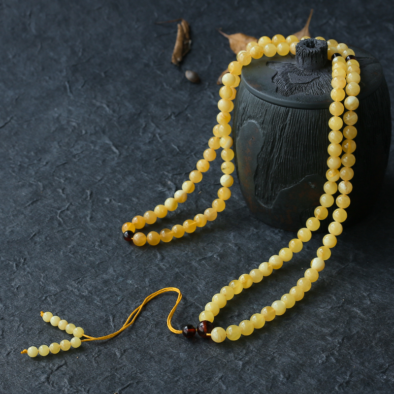 鸡油黄蜜蜡108手串 - 红掌柜珠宝