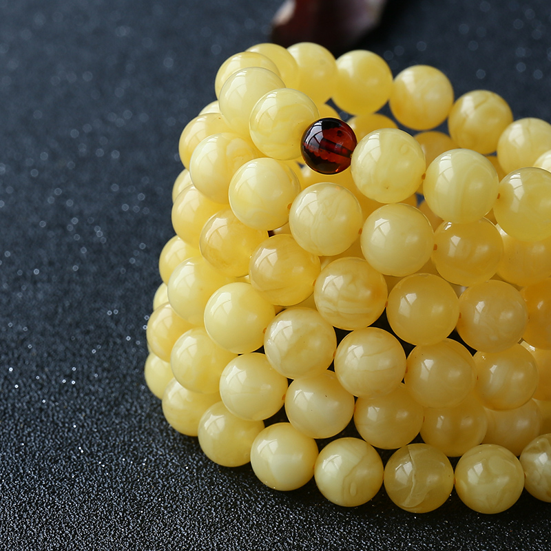 鸡油黄蜜蜡108手串-红掌柜