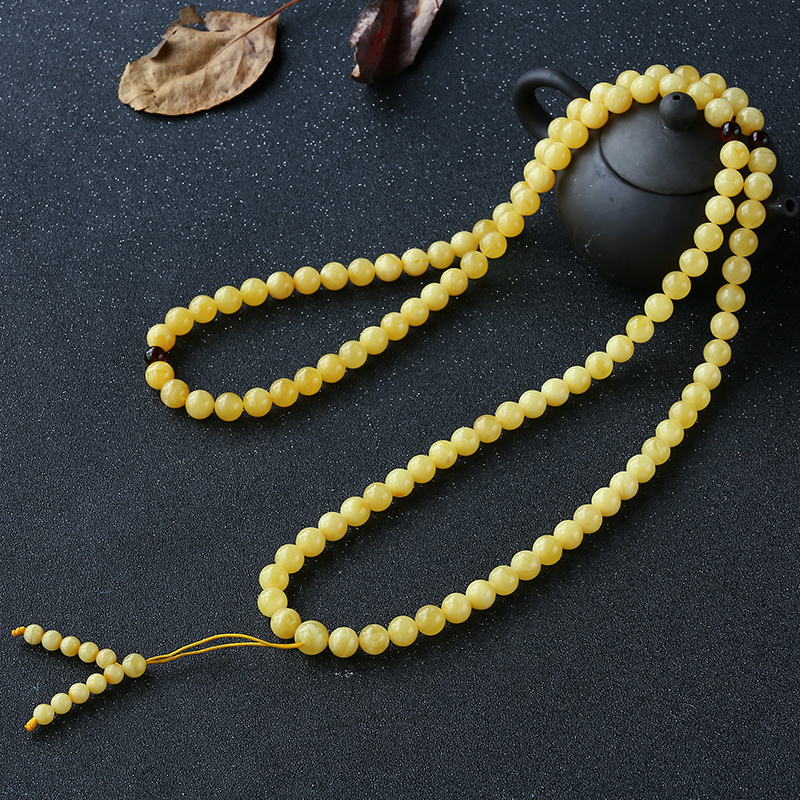 鸡油黄蜜蜡108佛珠-红掌柜