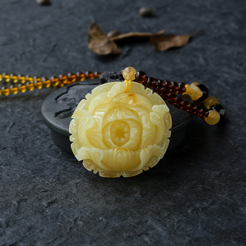 满黄蜜蜡花吊坠- 红掌柜珠宝