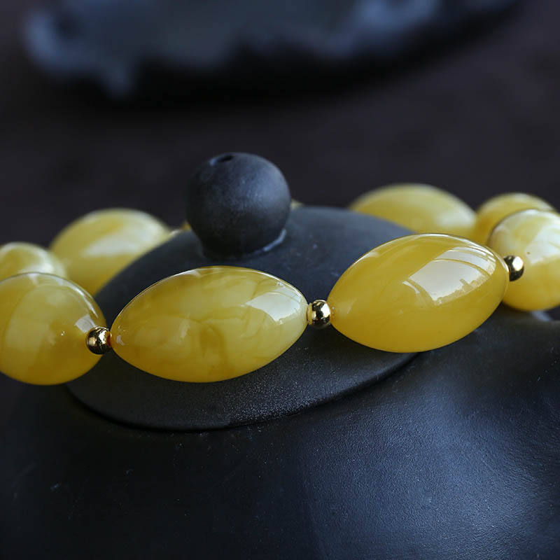 鸡油黄蜜蜡单圈念珠-红掌柜