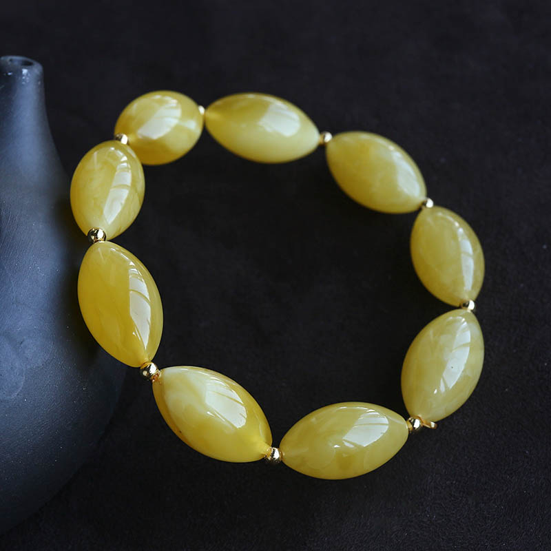 鸡油黄蜜蜡单圈佛珠-红掌柜