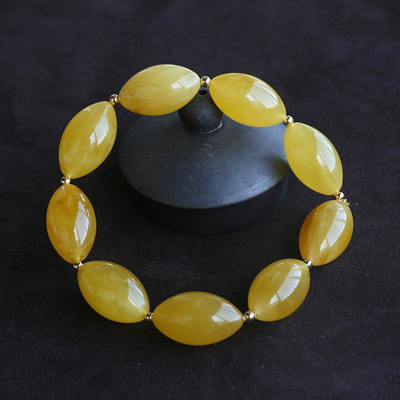 鸡油黄蜜蜡单圈手串-红掌柜