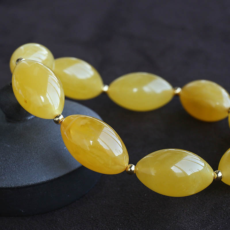 鸡油黄蜜蜡单圈佛珠-红掌柜