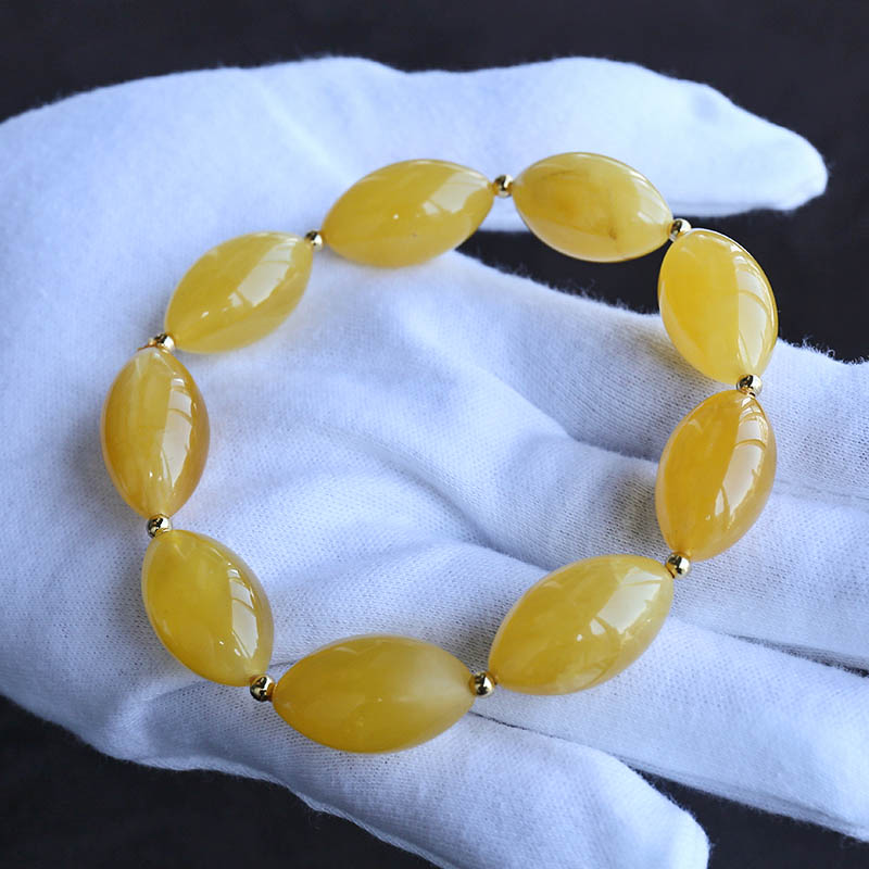 波罗的海鸡油黄蜜蜡单圈佛珠-红掌柜