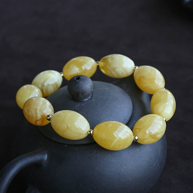 鸡油黄蜜蜡橄榄珠单圈念珠-红掌柜