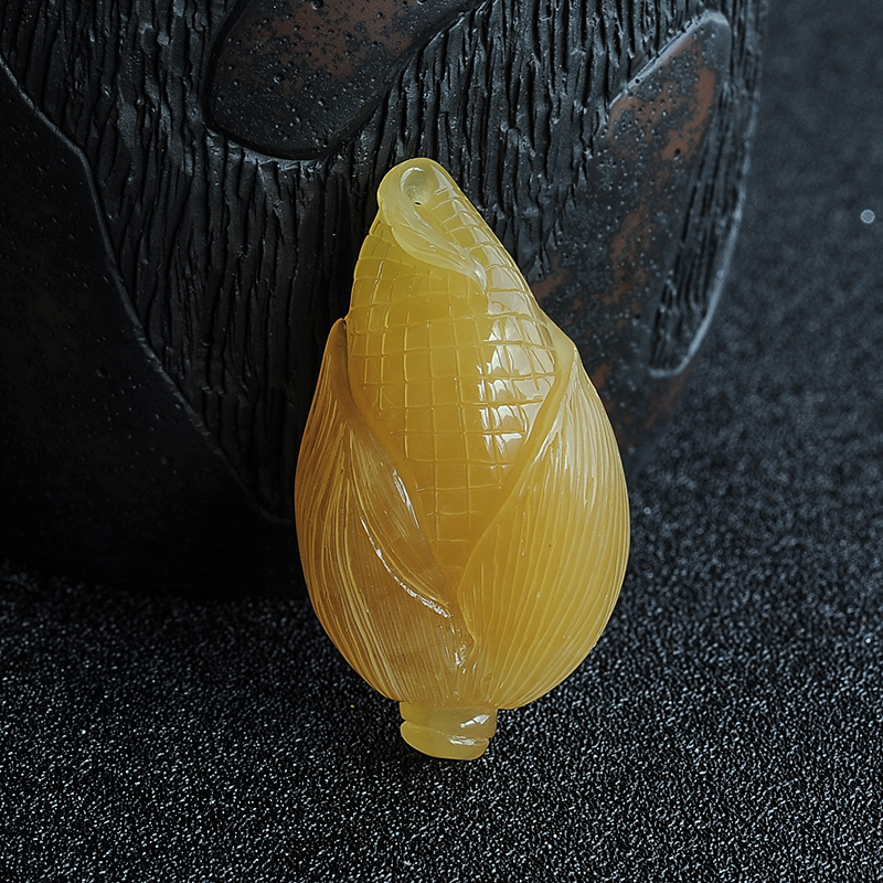 鸡油黄蜜蜡玉米吊坠-红掌柜