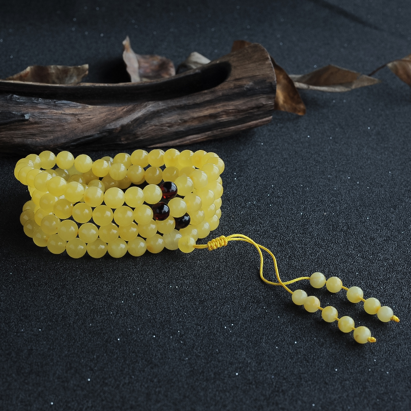 鸡油黄蜜蜡念珠-红掌柜