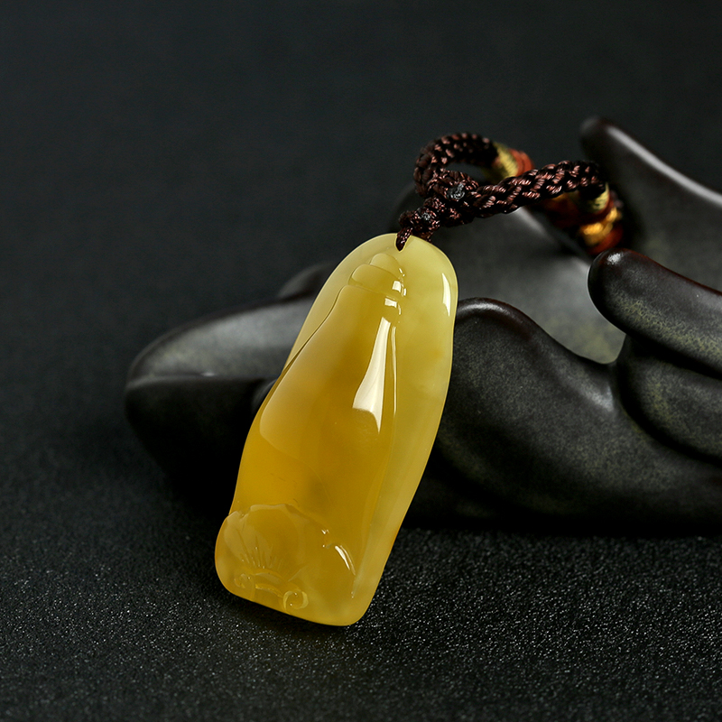 天然鸡油黄蜜蜡吊坠-红掌柜