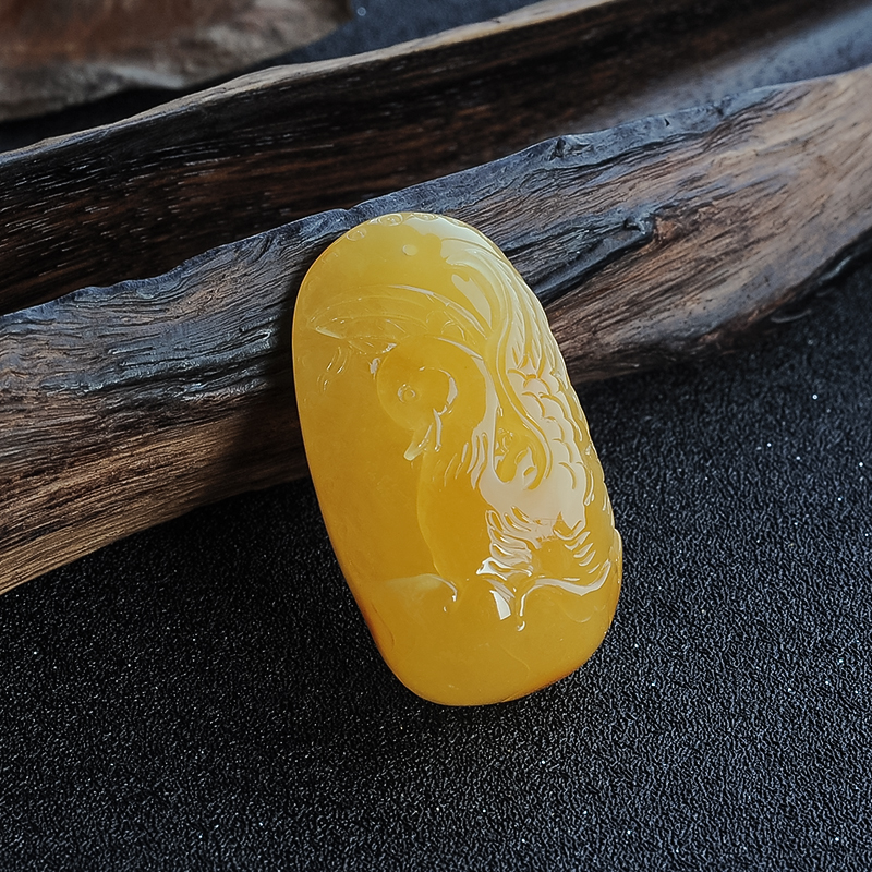 鸡油黄蜜蜡天鹅挂坠-红掌柜