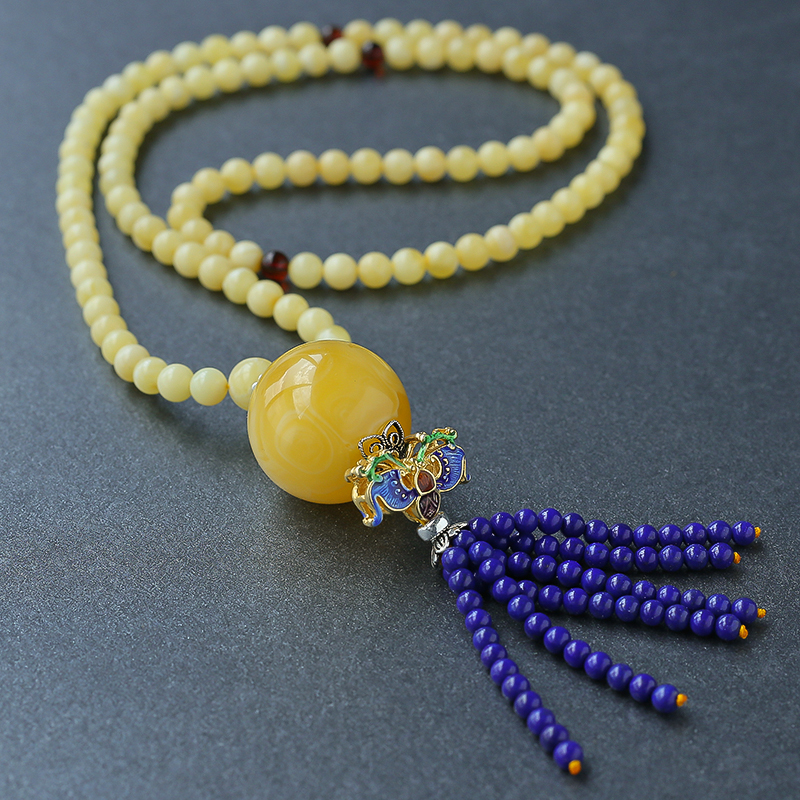 鸡油黄蜜蜡毛衣链-红掌柜