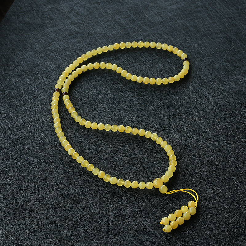 鸡油黄蜜蜡108手串-红掌柜