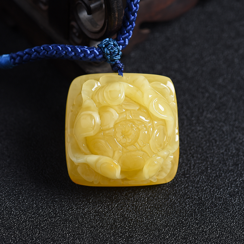 蜜蜡花开富贵吊坠 - 红掌柜珠宝