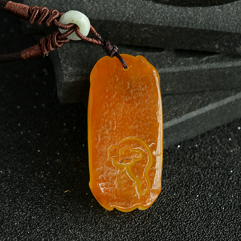 天然带皮蜜蜡如意吊坠-红掌柜