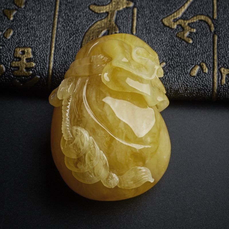 鸡油黄满蜜钱袋吊坠-红掌柜珠宝