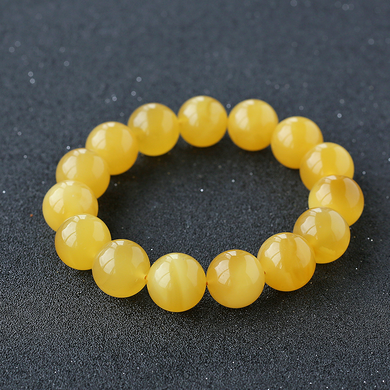 鸡油黄蜜蜡单圈手串 - 红掌柜珠宝