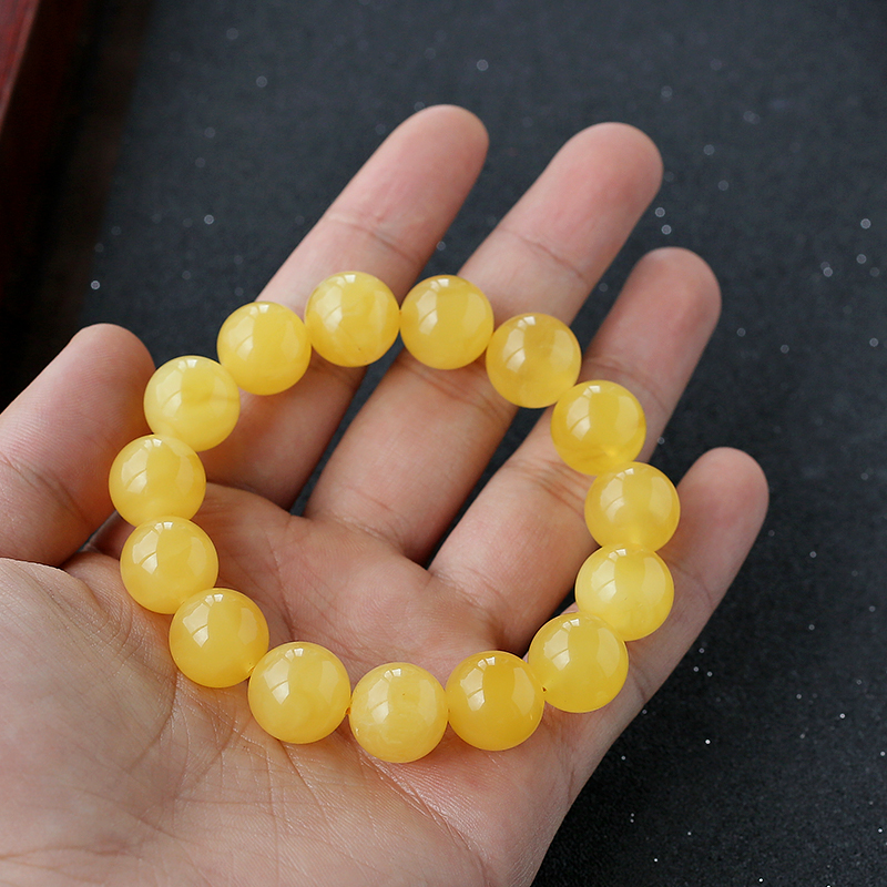 鸡油黄蜜蜡单圈手串 - 红掌柜珠宝