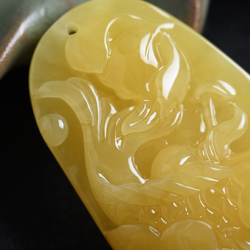 天然鸡油黄蜜蜡吊坠-红掌柜