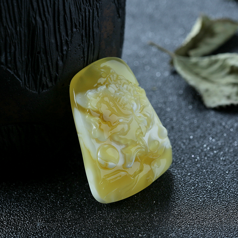 天然白花蜜蜜蜡花开富贵吊坠-红掌柜