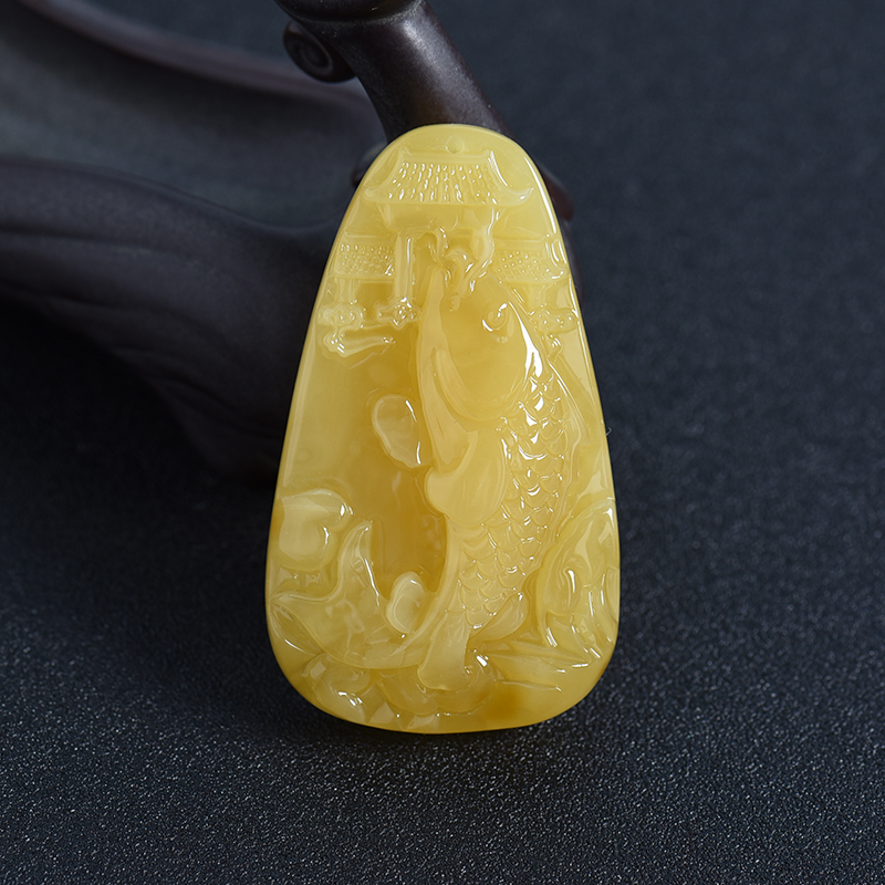 波罗的海天然蜜蜡鱼跃龙门吊坠 - 红掌柜