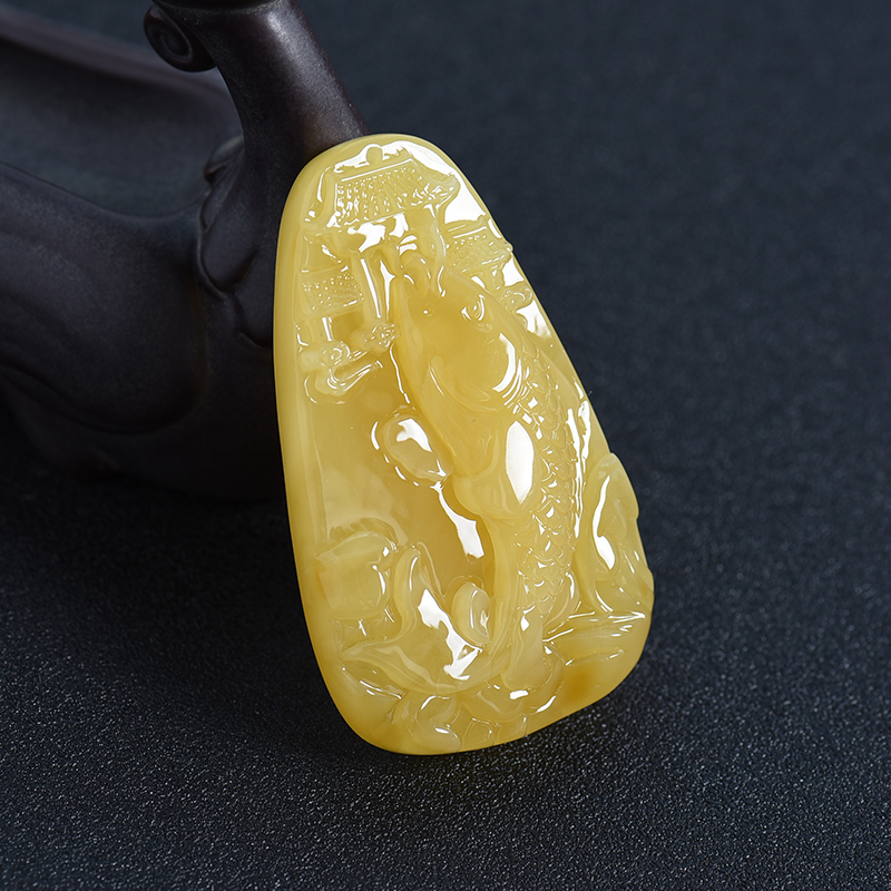 天然蜜蜡鱼跃龙门吊坠 - 红掌柜