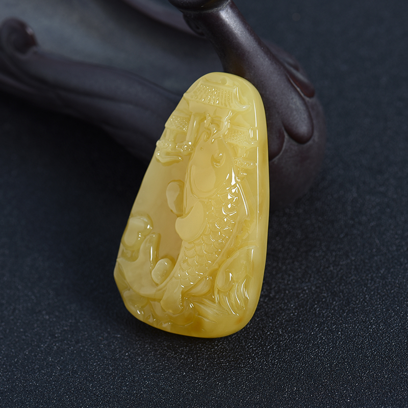 天然蜜蜡鱼跃龙门吊坠 - 红掌柜