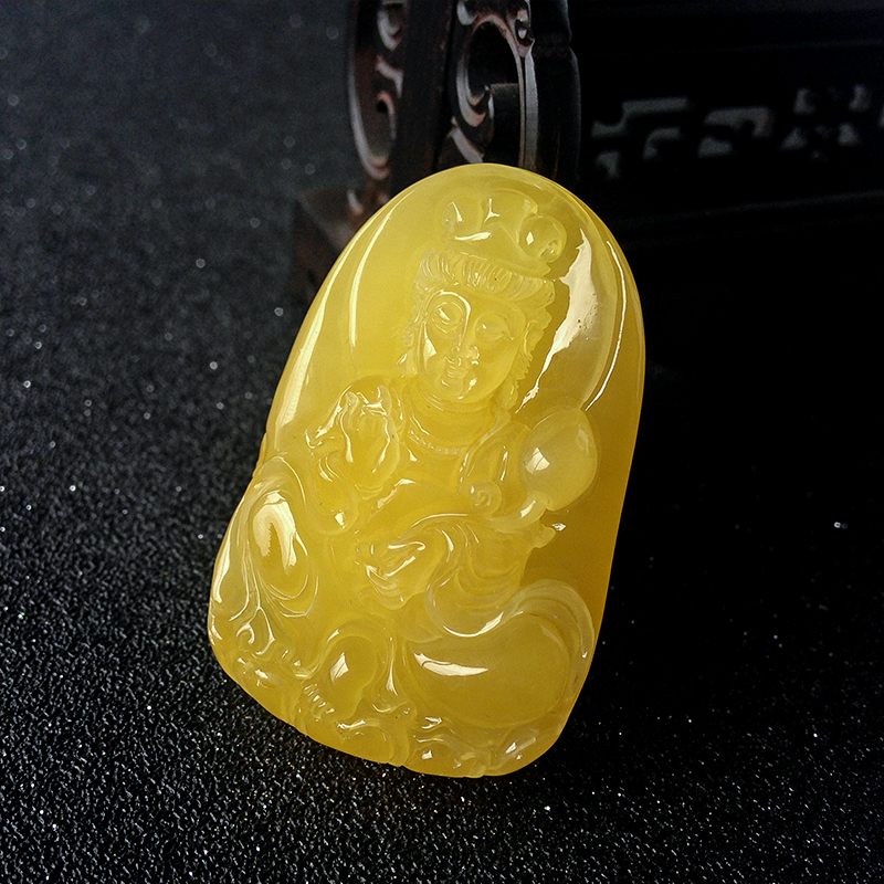波罗的海鸡油黄蜜蜡观音吊坠-红掌柜珠宝